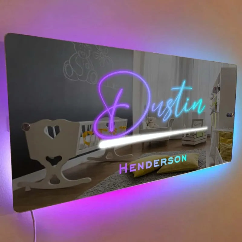 Custom Name Mirror Sign Custom Text Led Multi Color Light Up Wall Hanging Neon Signs Home Decor Gift For Kids