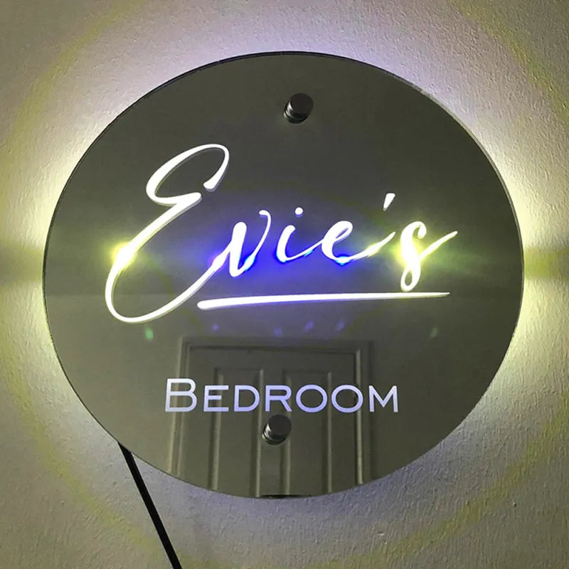 Personalised Name Mirror Sign Custom Name Round Mirror Marquee Light Gift For Bedroom For Kids