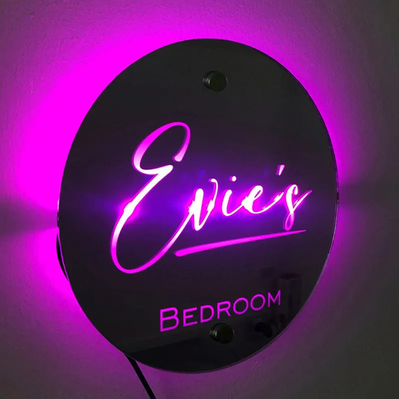 Personalised Name Mirror Sign Custom Name Round Mirror Marquee Light Gift For Bedroom For Kids