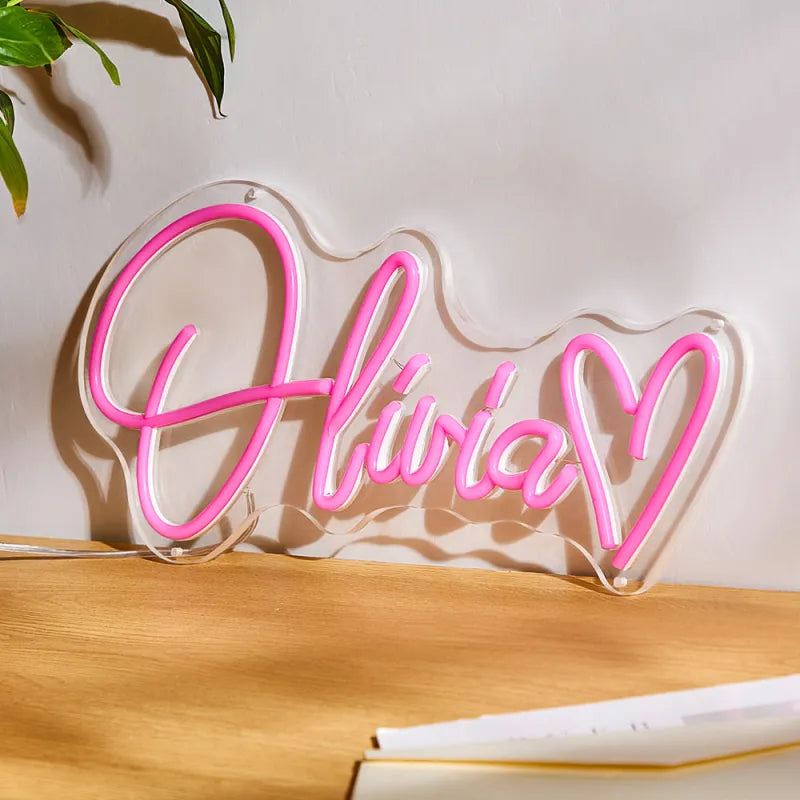 Custom Name Pink Adjustable Lamp Personalized Love Heart Neon Sign Children's Room Decor