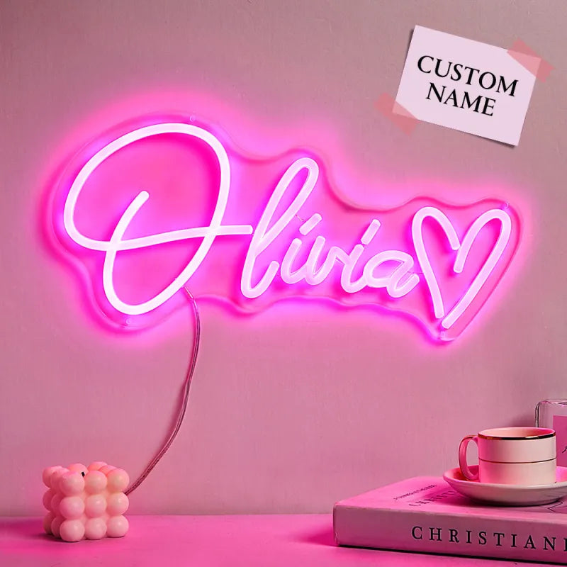 Custom Name Pink Adjustable Lamp Personalized Love Heart Neon Sign Children's Room Decor