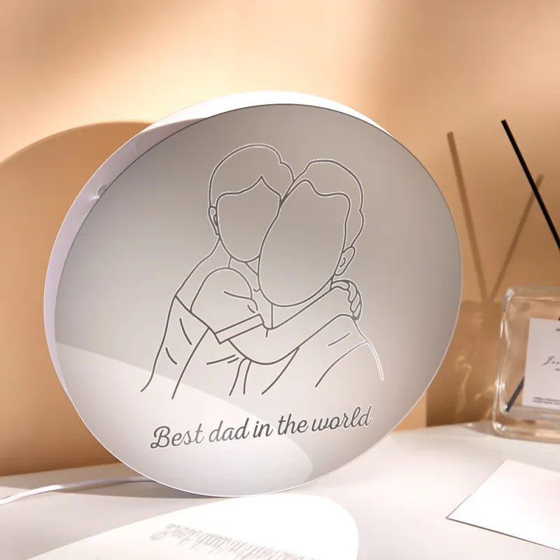 Personalized Photo Round Mirror Colorful Lamp Line Drawing Led Night Light Exquisite Home Gifts