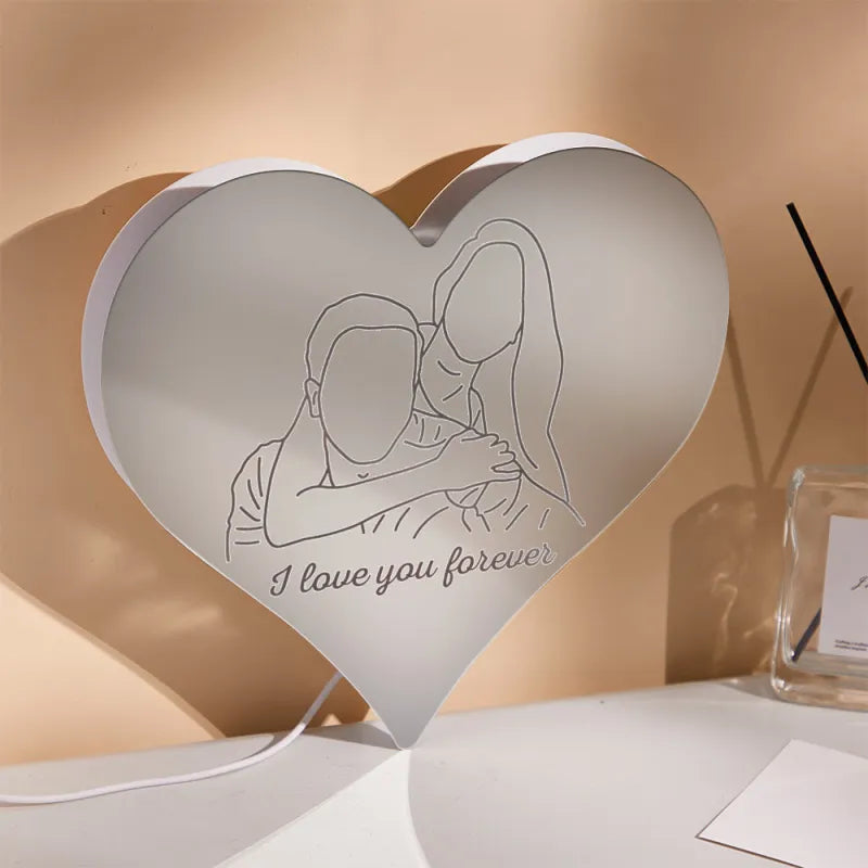 Personalized Photo Heart Mirror Colorful Lamp Line Drawing Led Night Light Exquisite Home Gifts