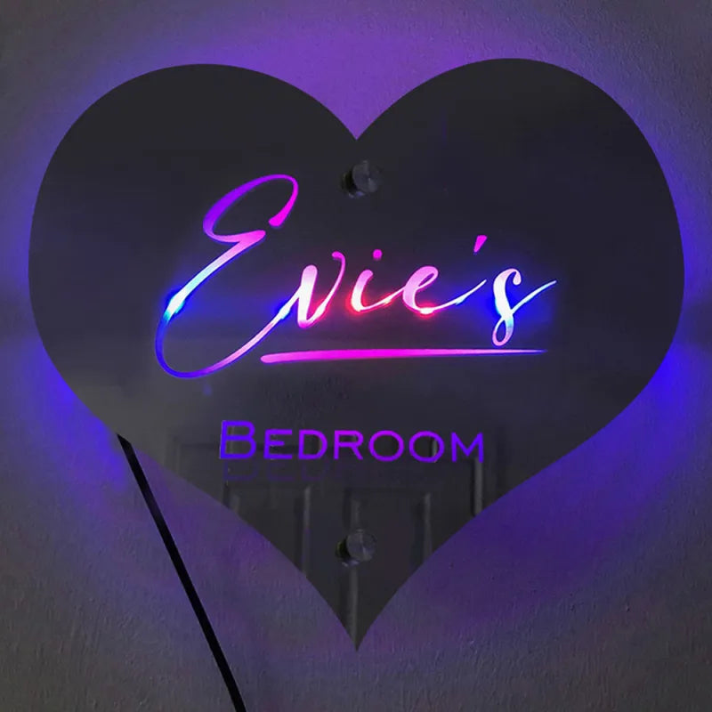 Personalised Name Heart-shaped Mirror Sign Custom illuminated Light-Up Bedroom Sign for Couple