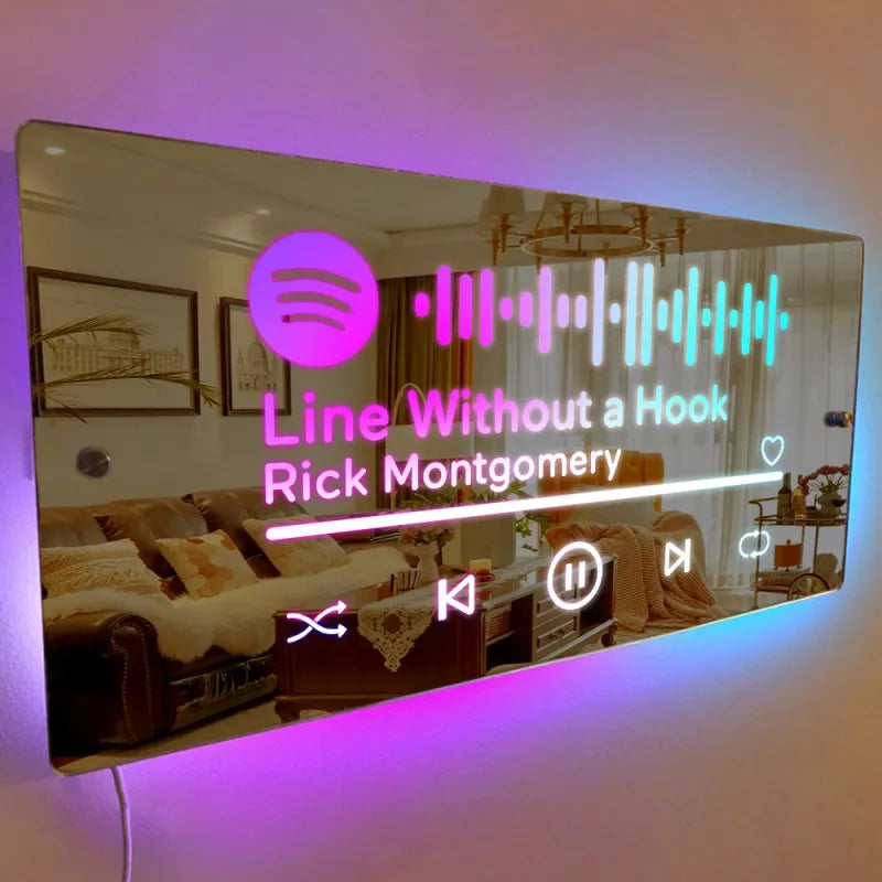 Scannable Spotify Code Mirror Light Name Mirror Sign Custom LED illuminated Light-Up Bedroom Sign Gift for Him