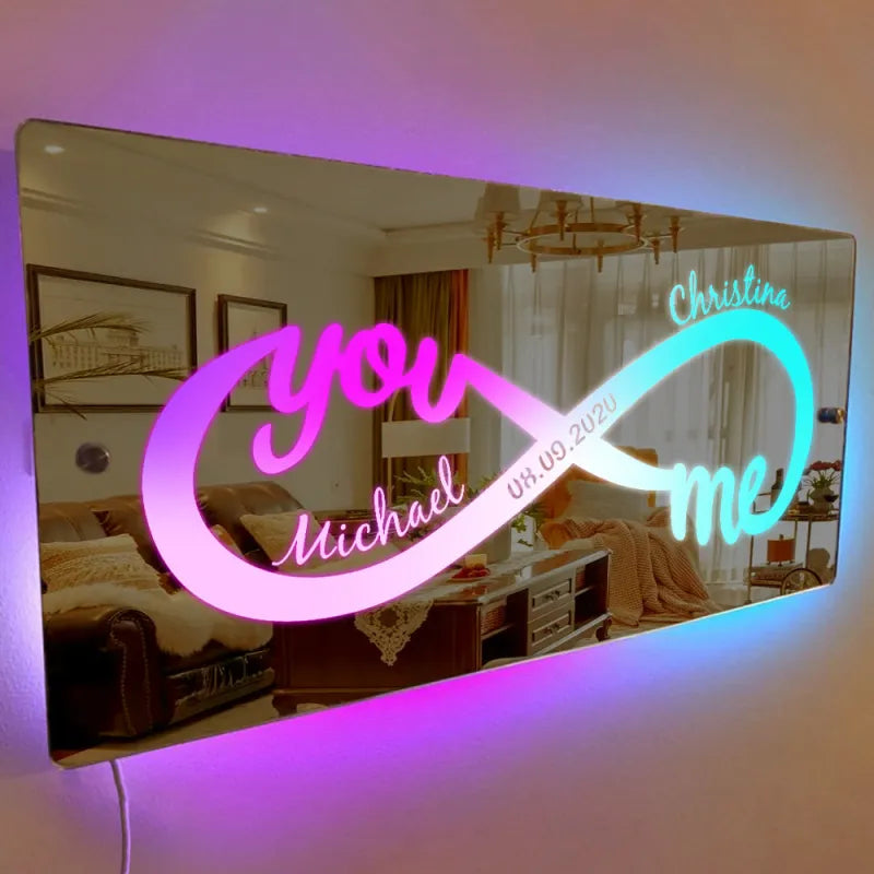 Personalized Name Mirror Light Infinity Love Gift for Couple