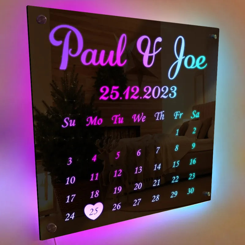 Personalized Mirror Light Custom Date Couple Gift