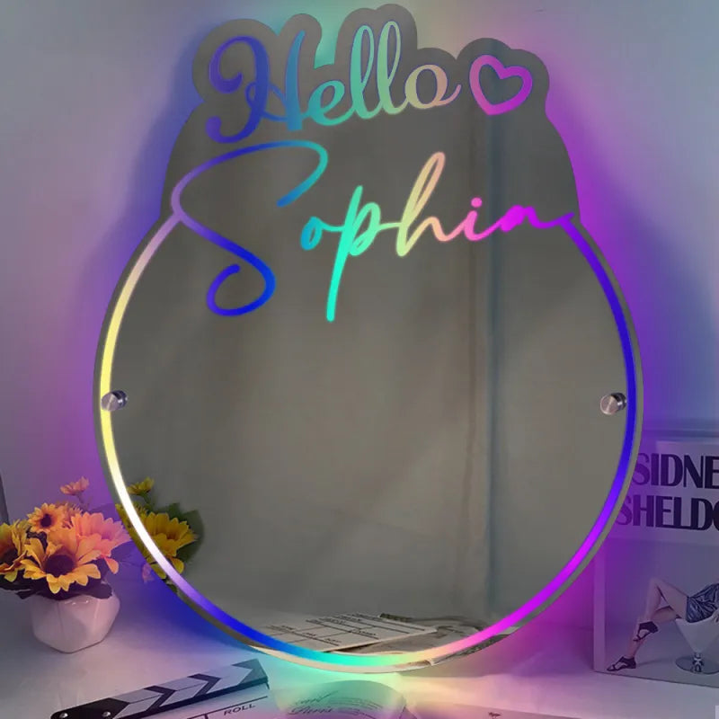 Personalized Name Mirror Light Vanity Hello Beautiful Gift for Her