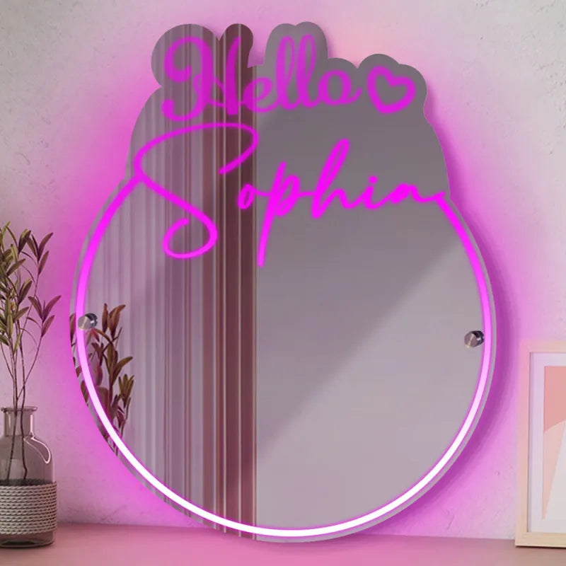 Personalized Name Mirror Light Vanity Hello Beautiful Gift for Her