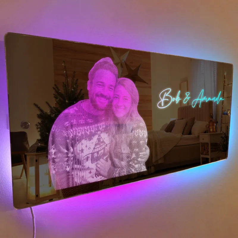 Personalized Photo Rectangle Led Mirror Light Couple Gift