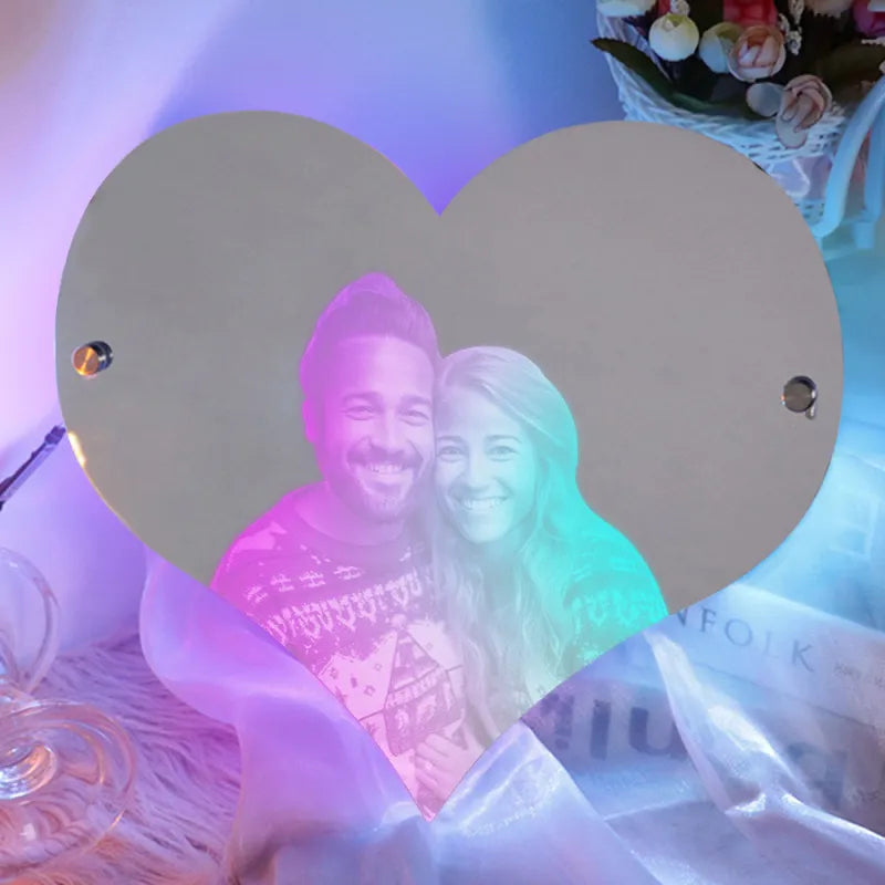 Personalized Heart Shaped Photo Led Mirror Light Couple Gift