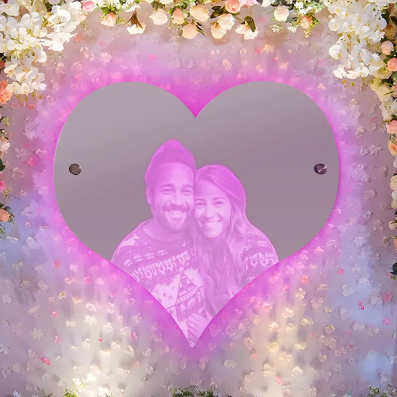 Personalized Heart Shaped Photo Led Mirror Light Couple Gift