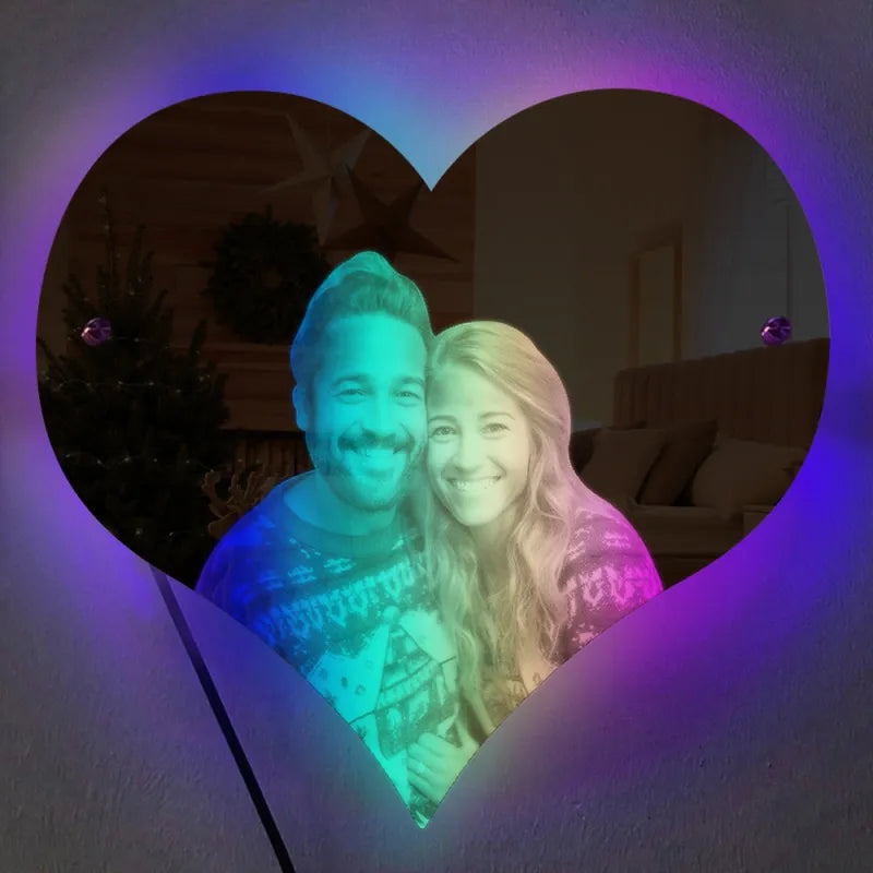 Personalized Heart Shaped Photo Led Mirror Light Couple Gift