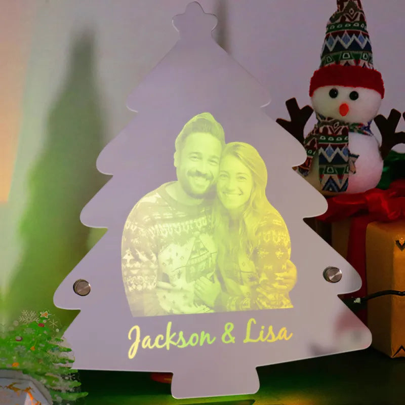 Personalized Photo Name Christmas Tree Mirror Lights Couple Gift