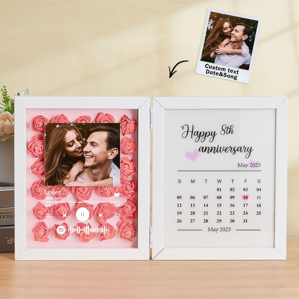 Personalized Photo Rose Flower Foldable Frame Custom Music Code Anniversary Gift for Couple