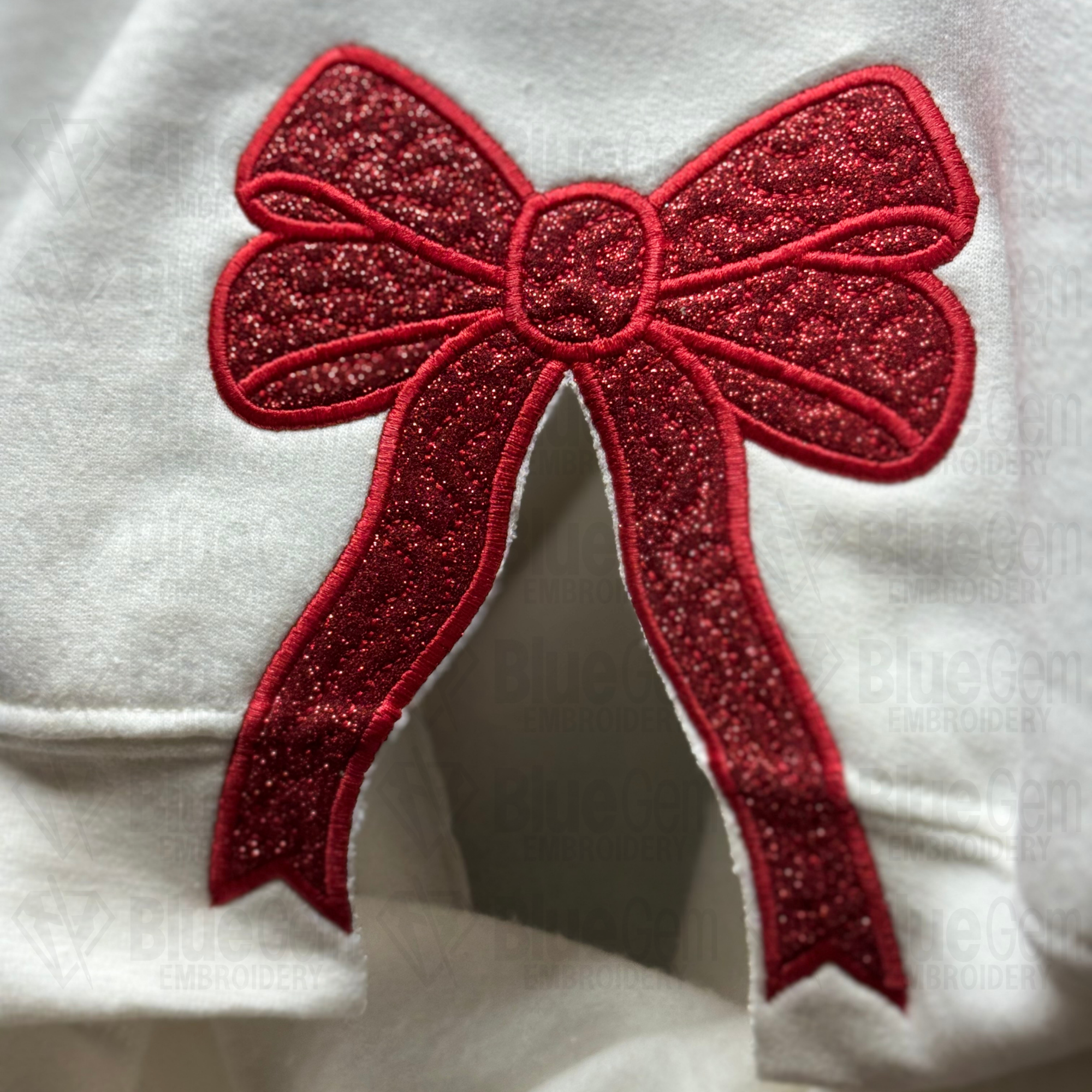 Custom Merry Embroidered,Two Side Bows Cut-Out Sweatshirt,Side Bow Applique Sweatshirt, Glitter Christmas Sweatshirt