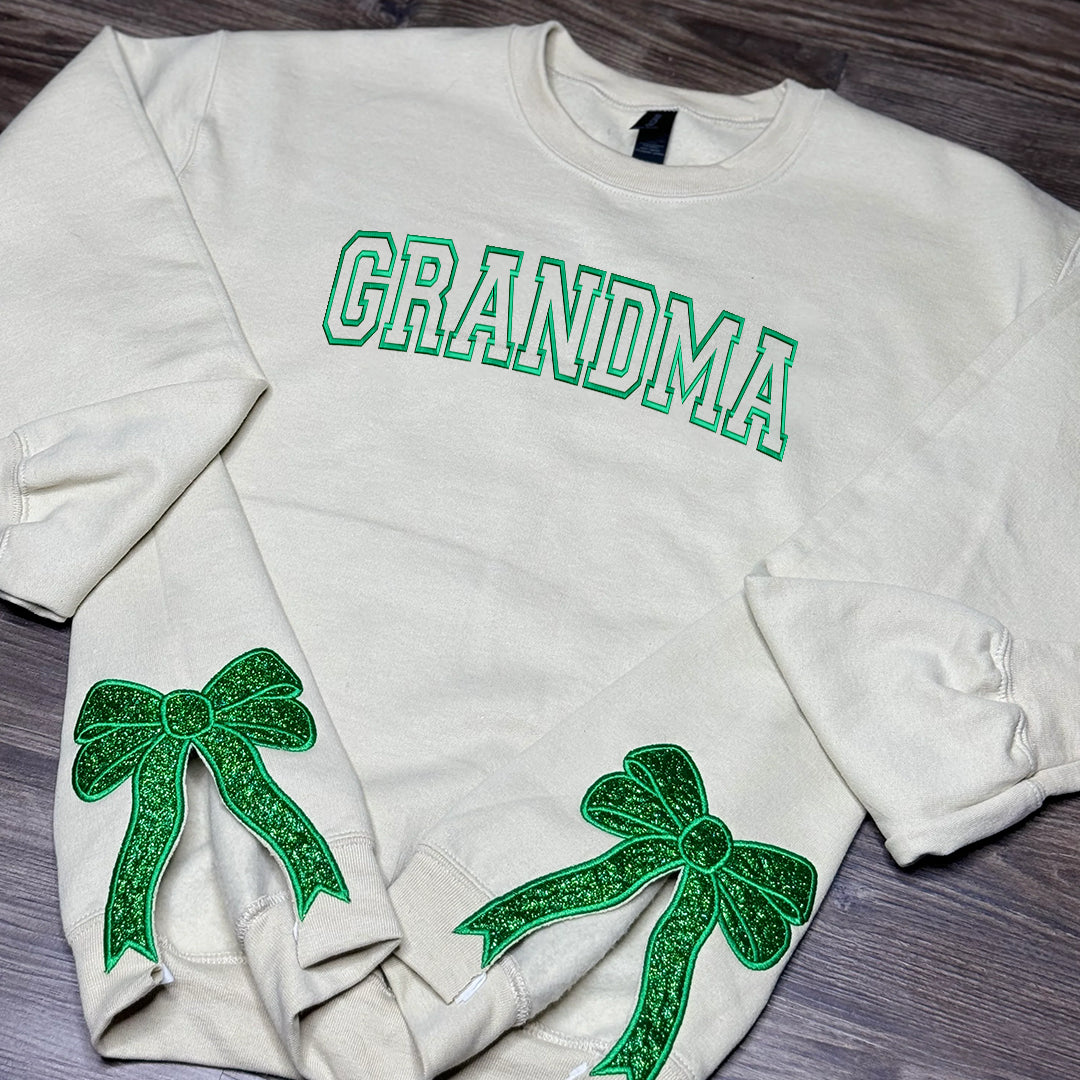 Custom Merry Embroidered,Two Side Bows Cut-Out Sweatshirt,Side Bow Applique Sweatshirt, Glitter Christmas Sweatshirt