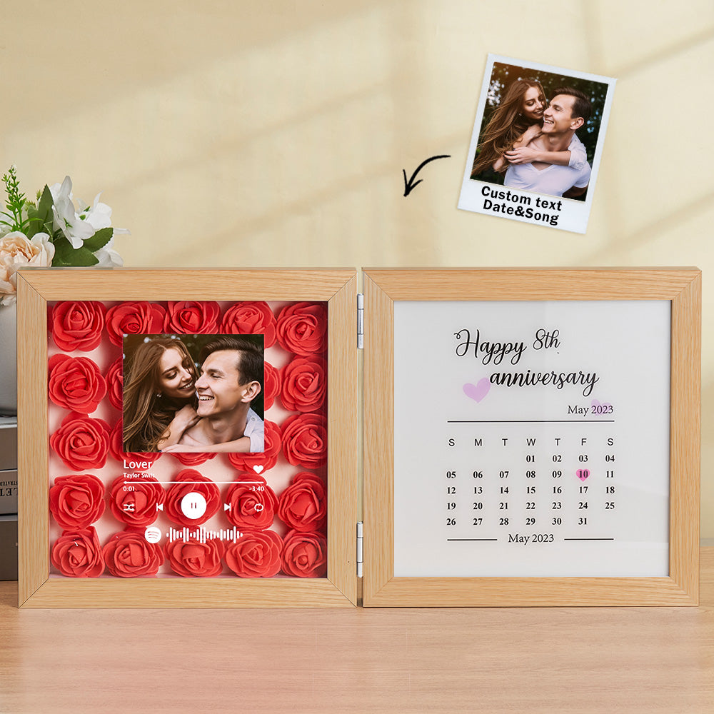 Personalized Photo Rose Flower Foldable Frame Custom Music Code Anniversary Gift for Couple