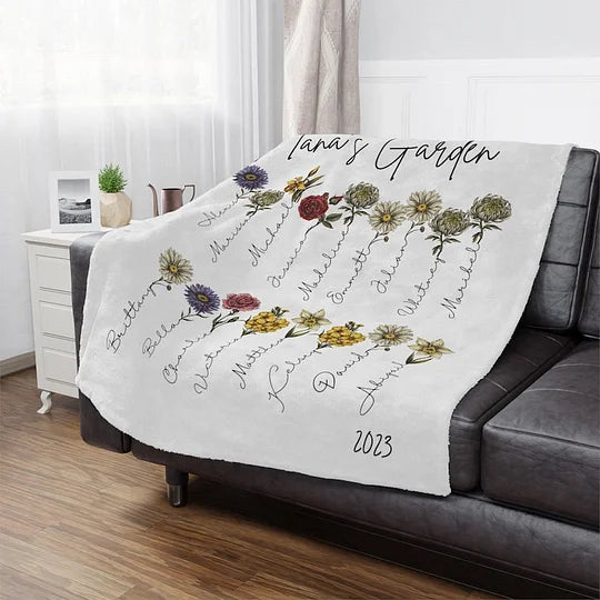 Custom Grandma’s Garden Blanket, Birth Month Flower Blanket, Gift for Grandma