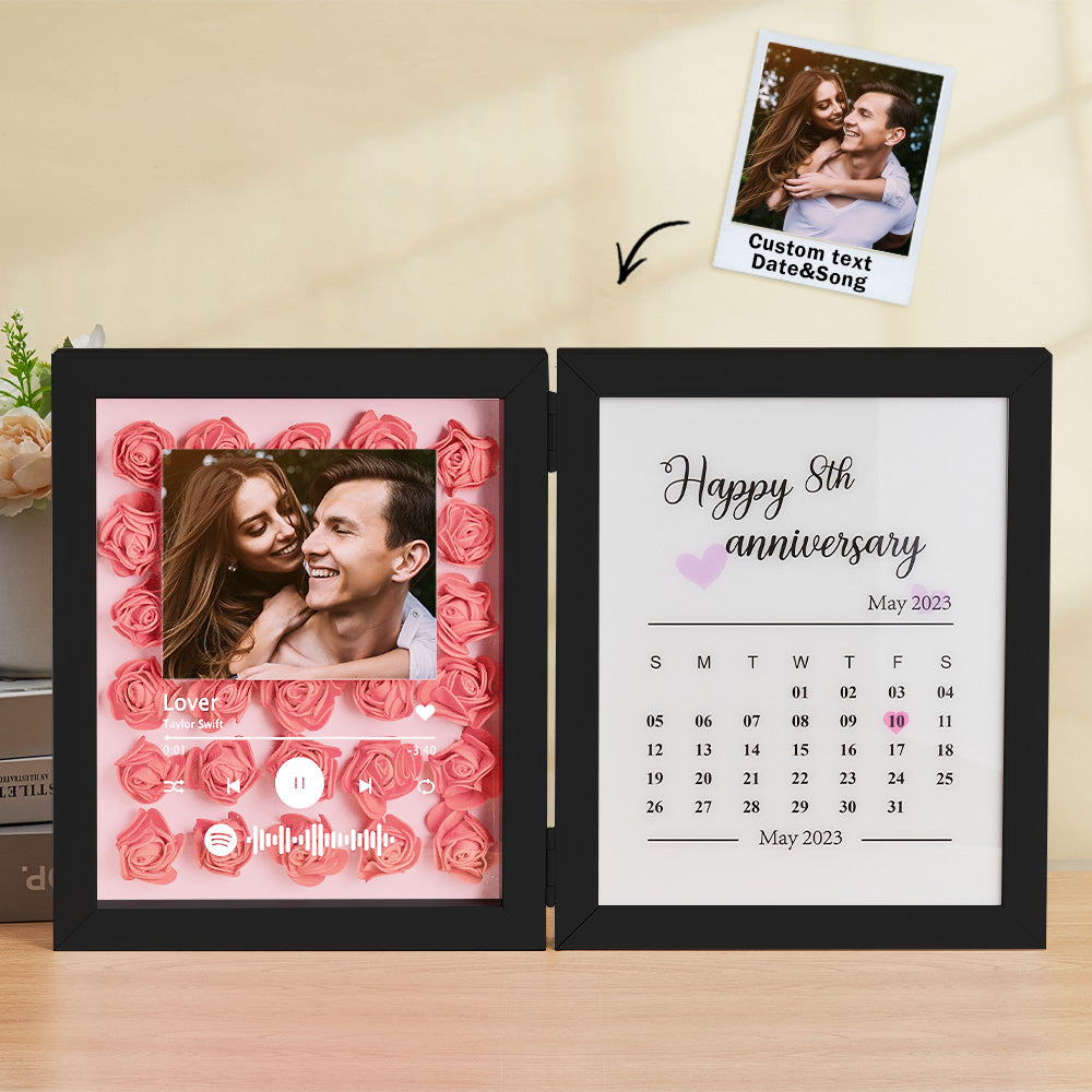 Personalized Photo Rose Flower Foldable Frame Custom Music Code Anniversary Gift for Couple