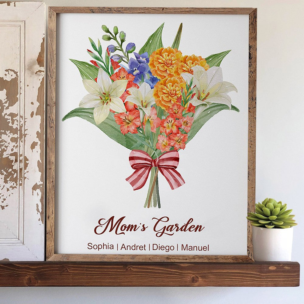 Personalized Mimi's Garden Art Print Birth Flowers Bouquet Frame Love Gift For Mom Grandma