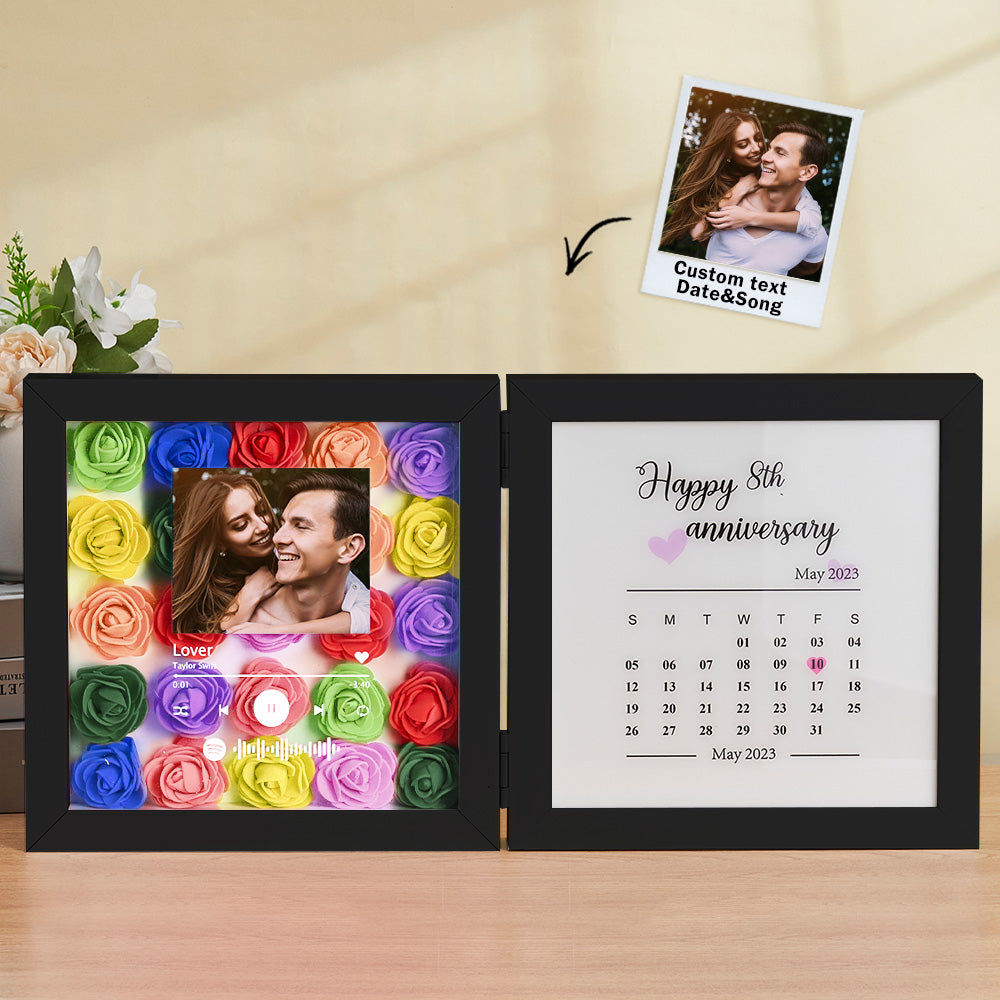 Personalized Photo Rose Flower Foldable Frame Custom Music Code Anniversary Gift for Couple