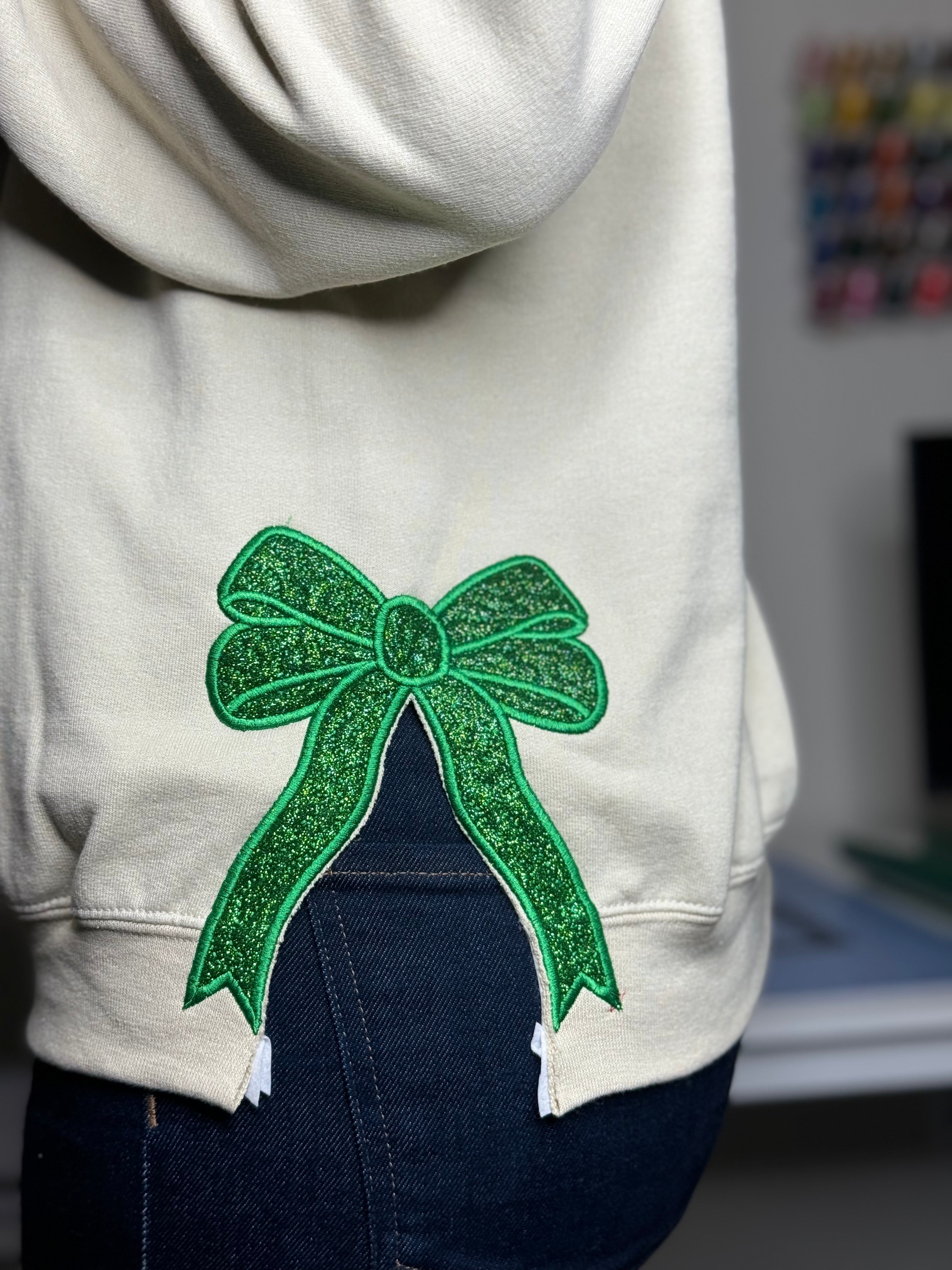 Custom Merry Embroidered,Two Side Bows Cut-Out Sweatshirt,Side Bow Applique Sweatshirt, Glitter Christmas Sweatshirt