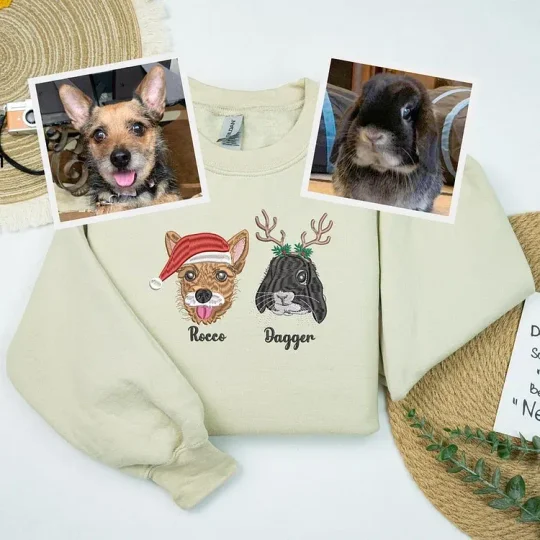 Custom Full Color/Outline Embroidered Pet Portrait Christmas Jumper Sweatshirt