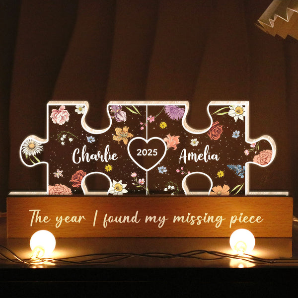 You Are My Missing Piece Couple Initials Floral Theme Personalized Acrylic LED Night Light