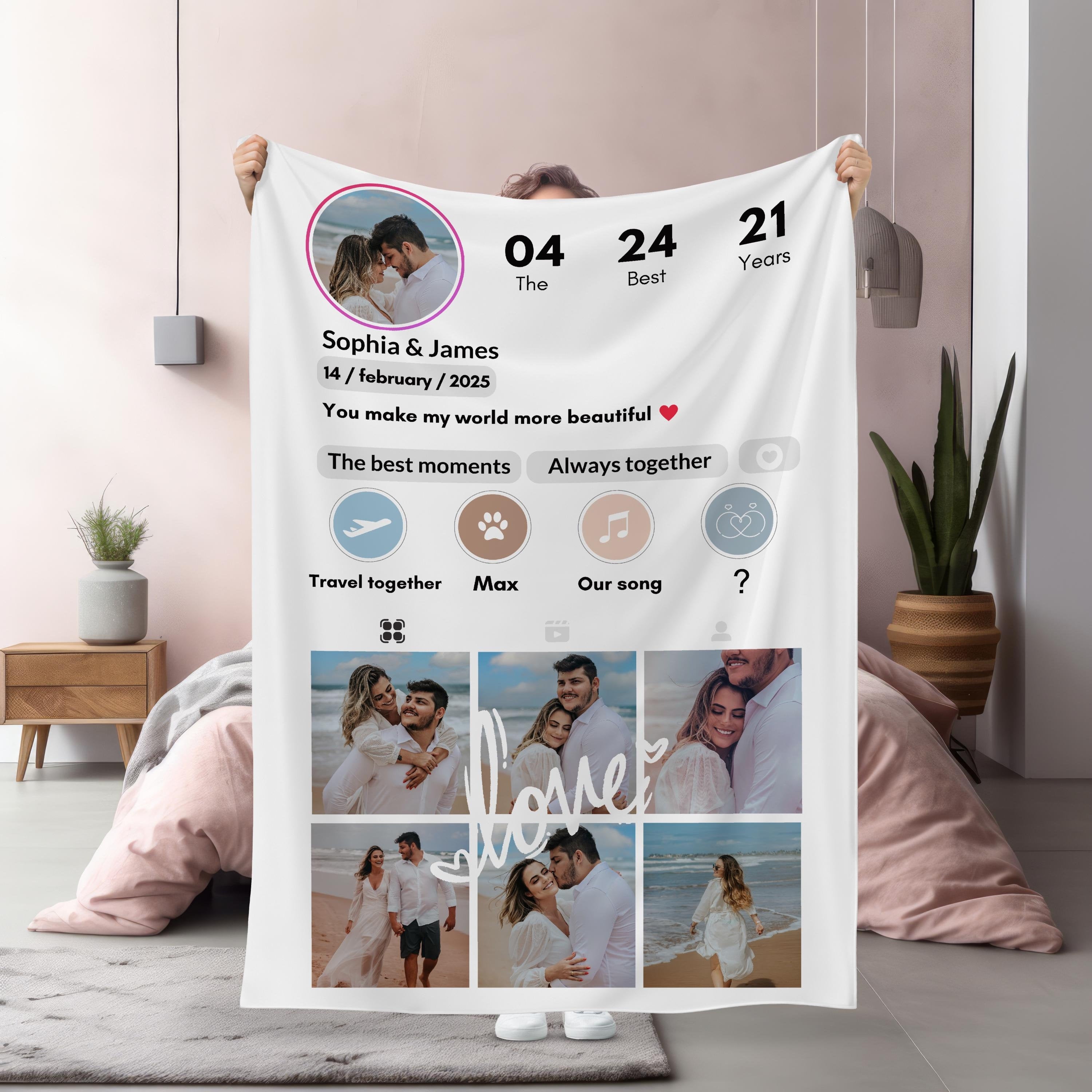 Custom Photo Instagram Blanket Picture Blanket With Text