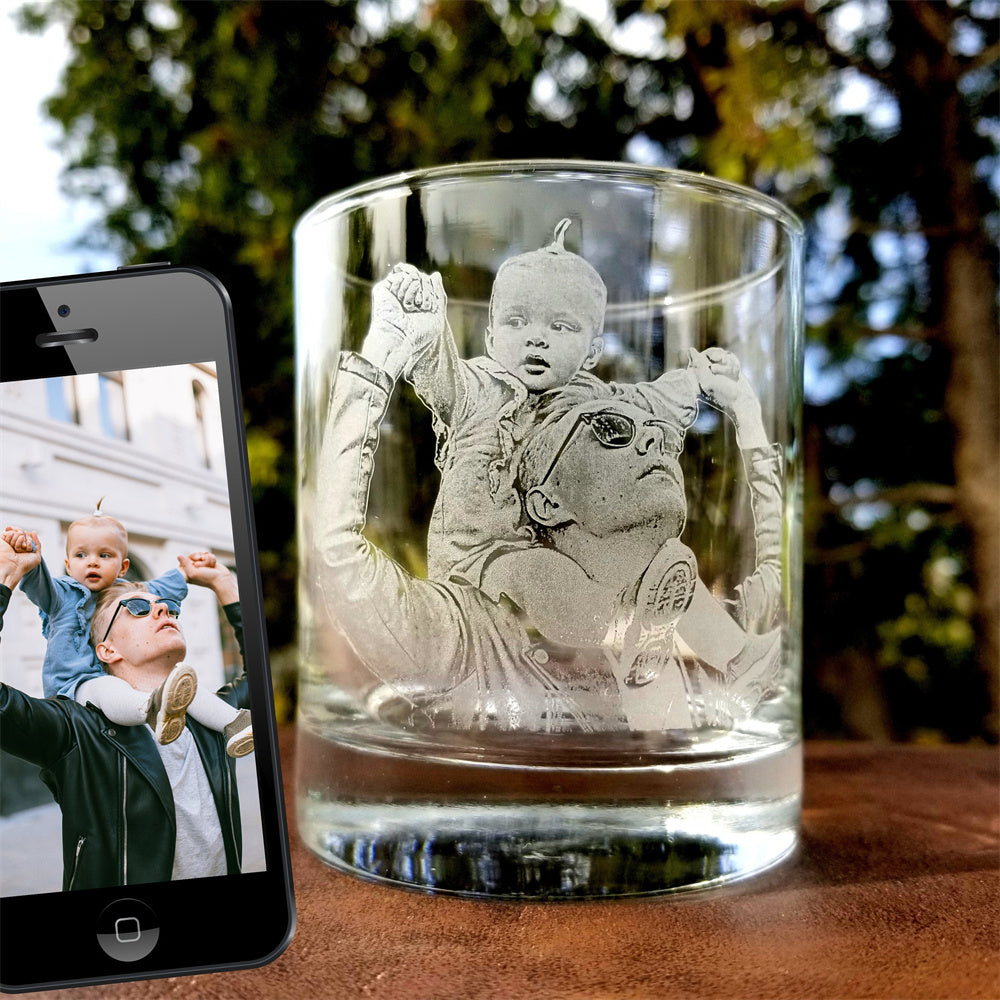 Etched Picture Rocks Glass Father's Day Personalized Whiskey Glass