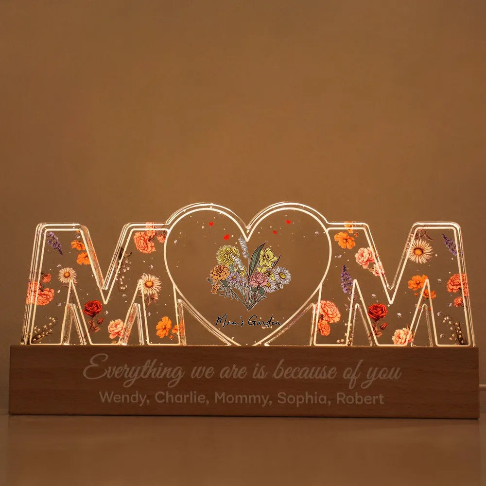 Customized Flower Print LED Night Light, Birthday Flowers, Gift For Mom (Customized free)