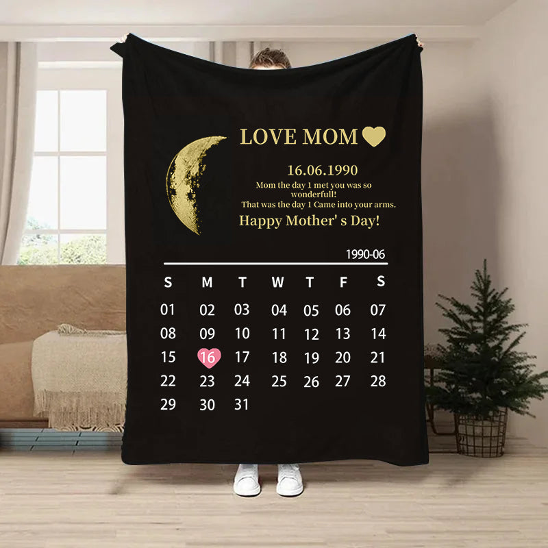 (With Calendar)Custom for Mom Art Blanket/REAL MOON PHASE Mother's Day Gift
