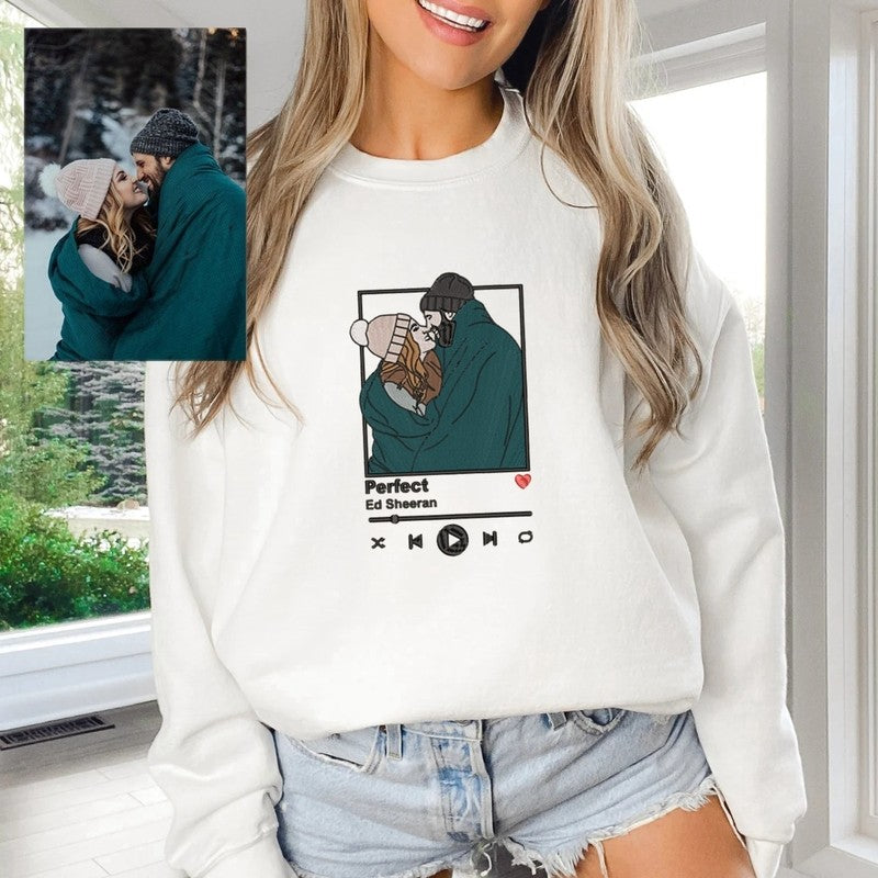 Custom Embroidered Portrait Sweatshirt Music Player Couple Family Gift For Him/Her