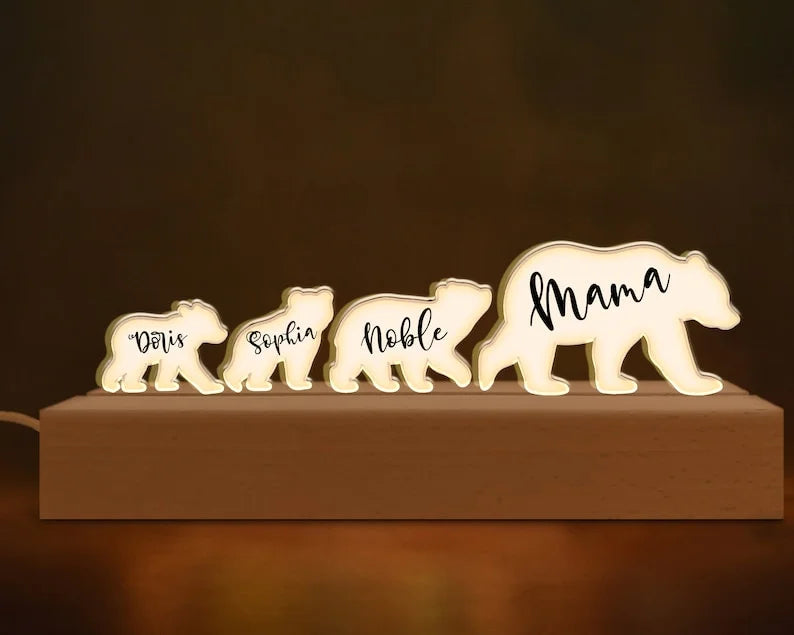 Personalized Bears Family Acrylic Night Light, Mama Bear LED Lamp,Mom Birthday Gift (Customized free)