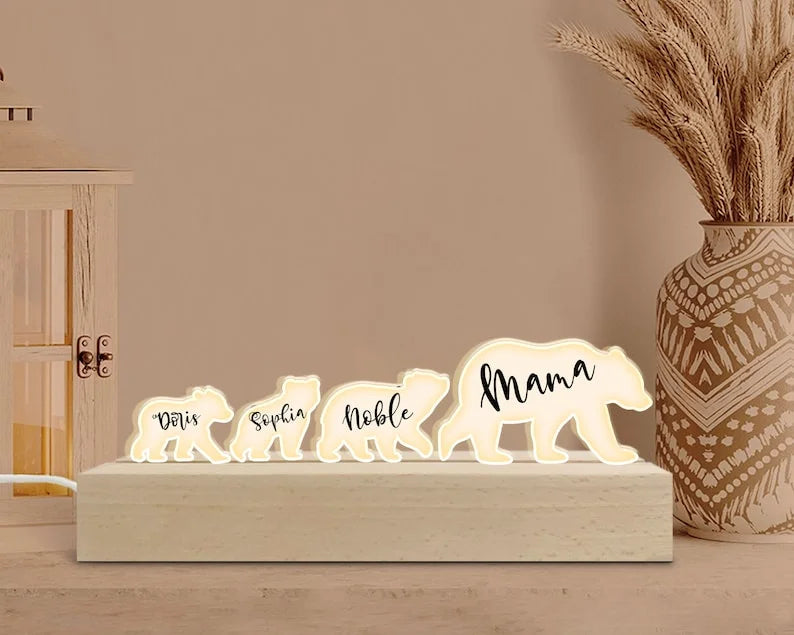 Personalized Bears Family Acrylic Night Light, Mama Bear LED Lamp,Mom Birthday Gift (Customized free)