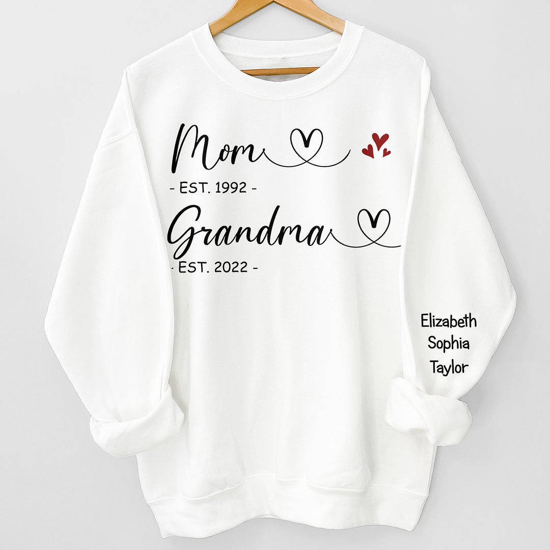 First Mom Now Grandma - Kids Name on Sleeve Sweatshirt