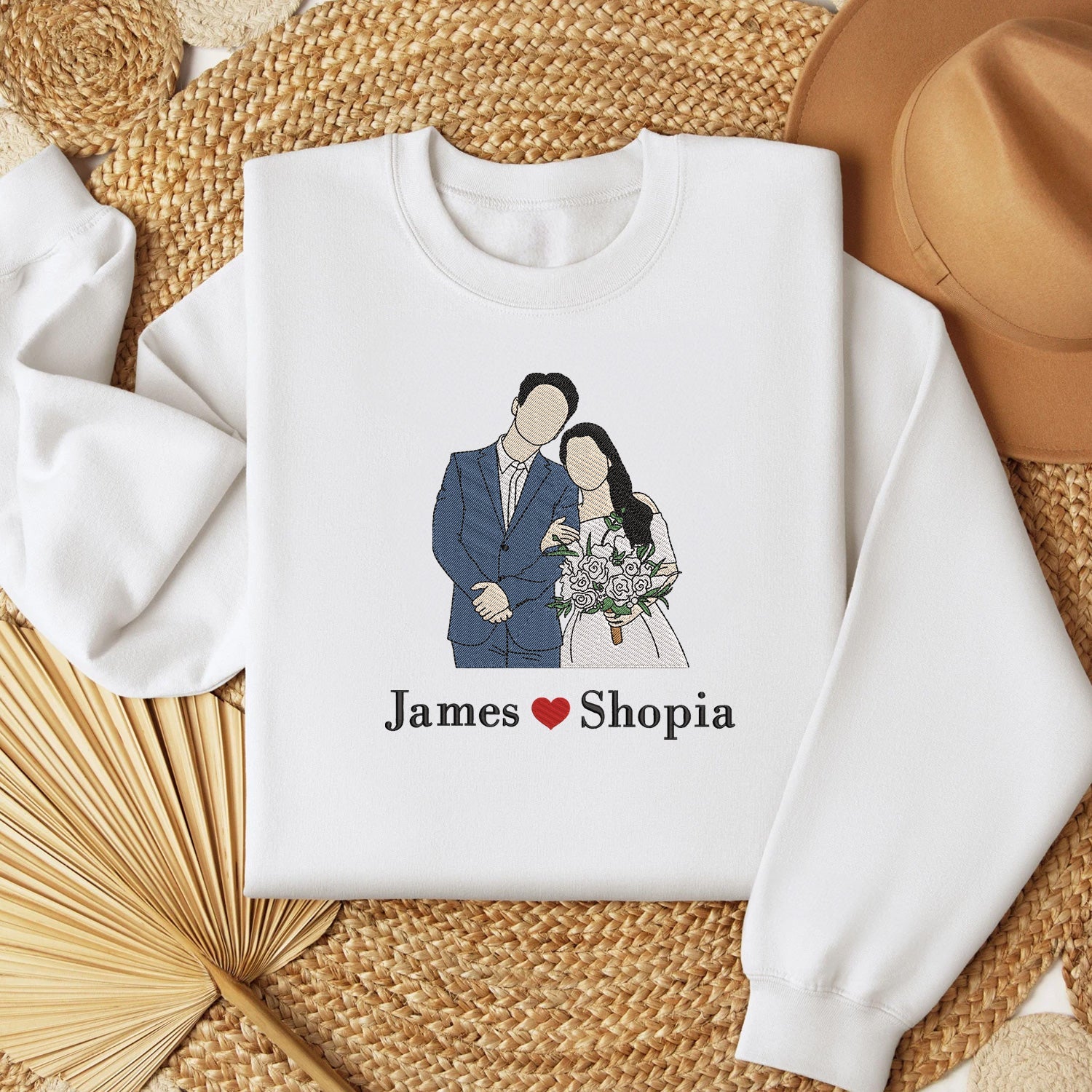 Custom Embroidered Couple photo, Portrait Wedding gifts, Embroidered Sweatshirt, Valentine Personalized, First Anniversary Gift