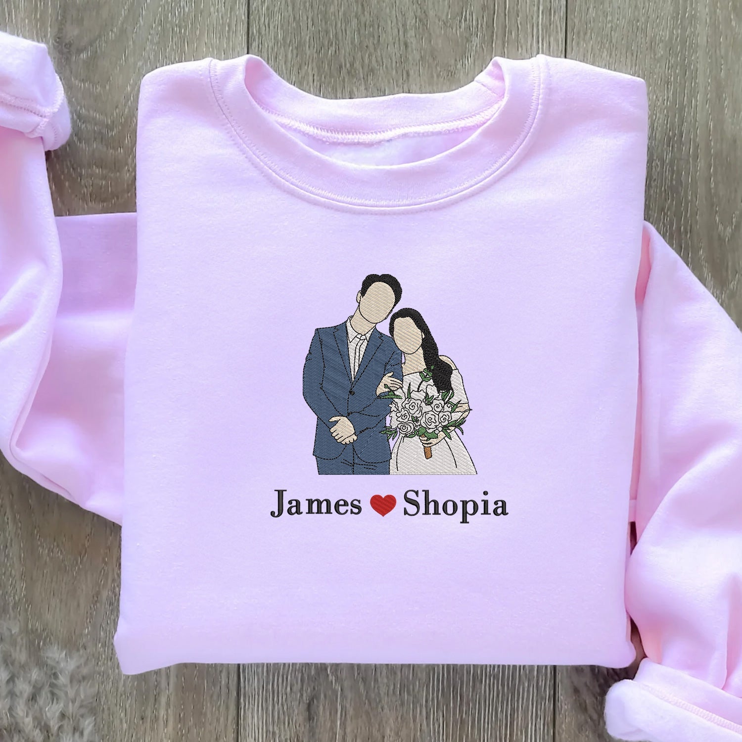 Custom Embroidered Couple photo, Portrait Wedding gifts, Embroidered Sweatshirt, Valentine Personalized, First Anniversary Gift