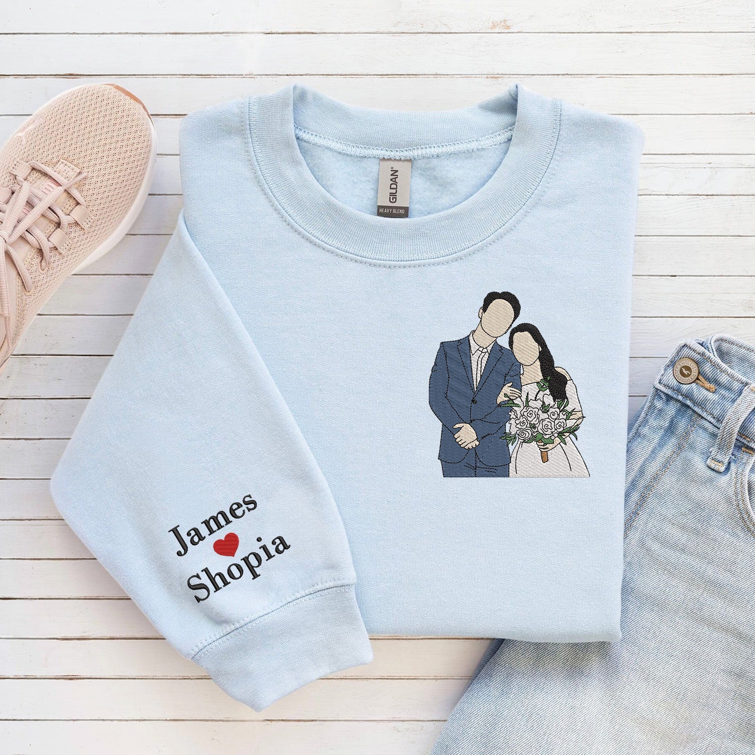 Custom Embroidered Couple photo, Portrait Wedding gifts, Embroidered Sweatshirt, Valentine Personalized, First Anniversary Gift