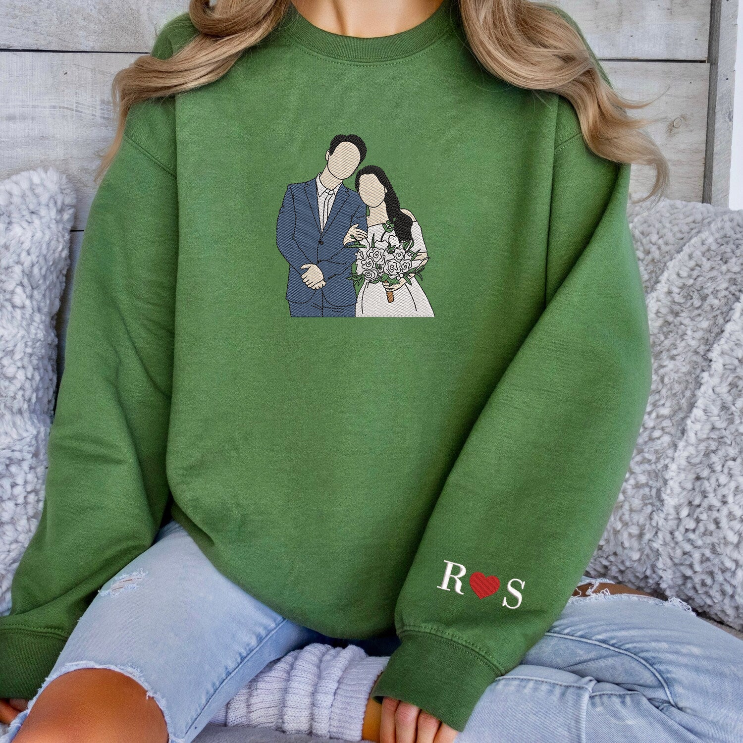 Custom Embroidered Couple photo, Portrait Wedding gifts, Embroidered Sweatshirt, Valentine Personalized, First Anniversary Gift