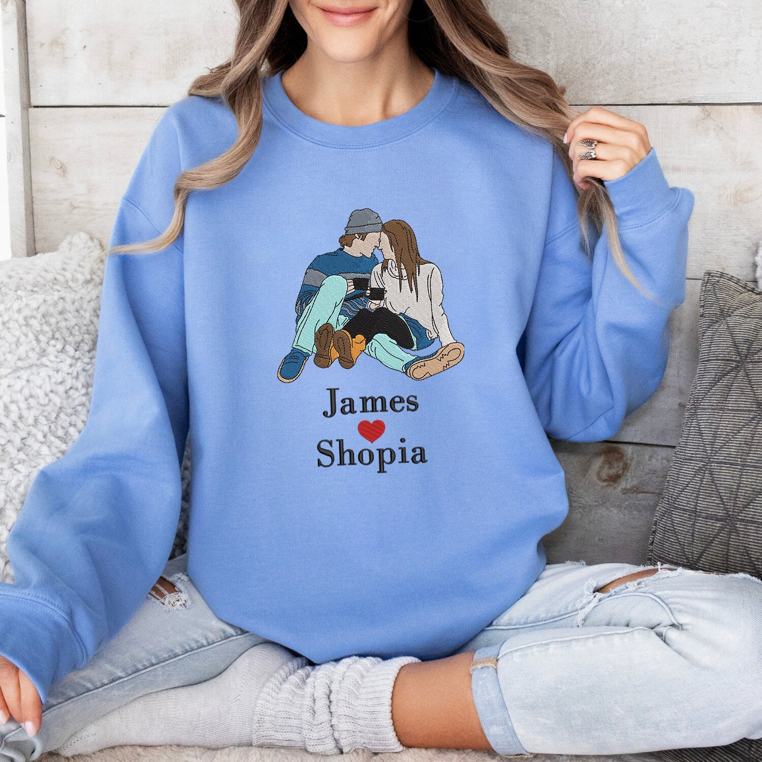 Couple Gifts Embroidery Sweatshirt, Valentine gifts, Custom photo Embroidery Sweatshirt, Personalized, Love you so much