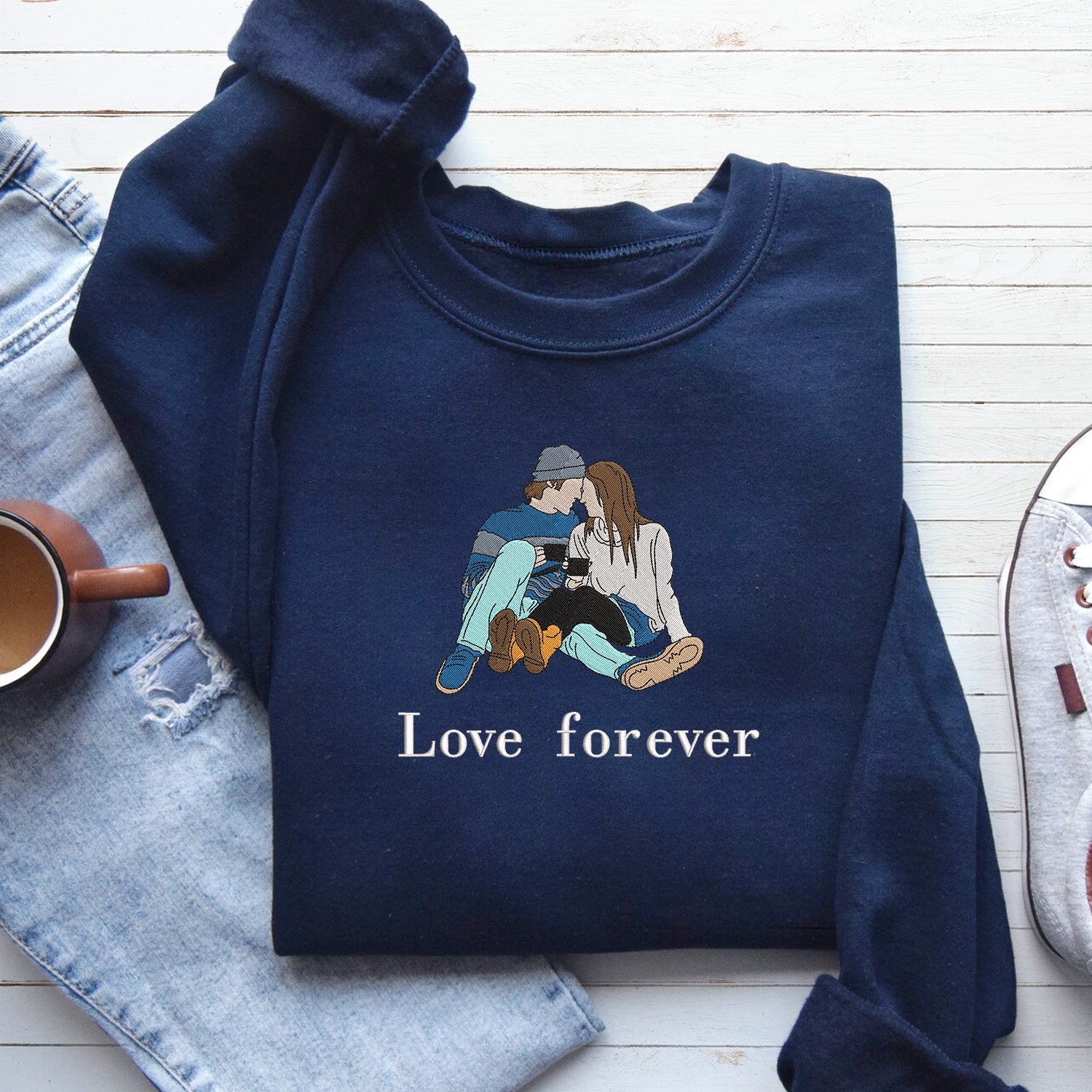 Couple Gifts Embroidery Sweatshirt, Valentine gifts, Custom photo Embroidery Sweatshirt, Personalized, Love you so much