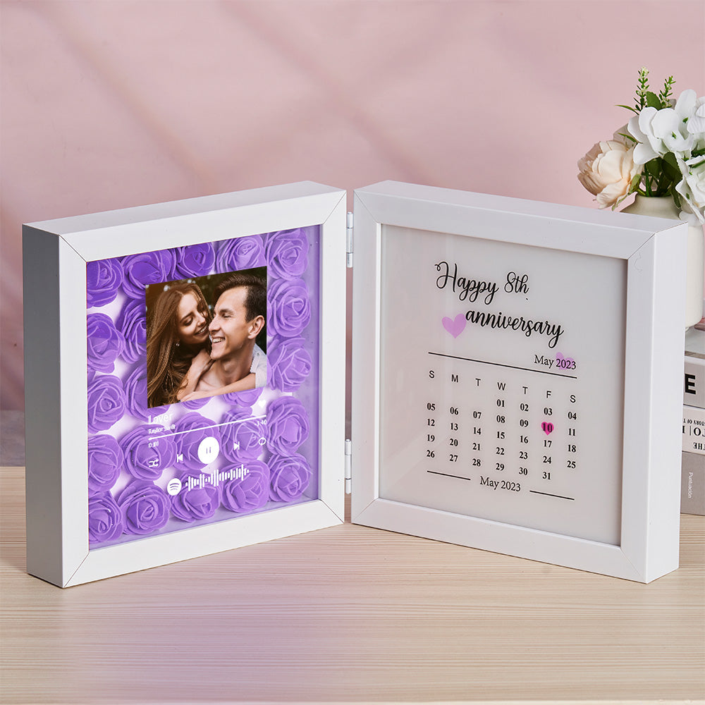 Personalized Photo Rose Flower Foldable Frame Custom Music Code Anniversary Gift for Couple