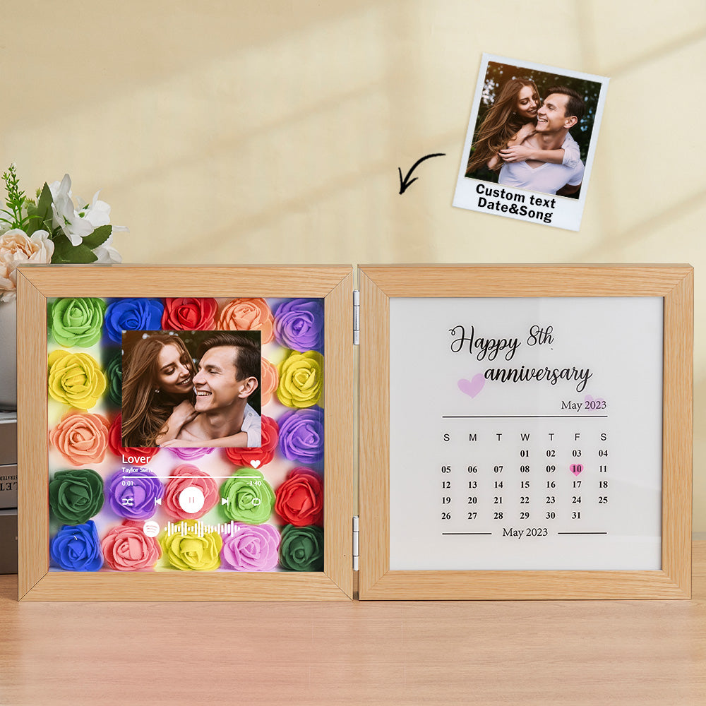 Personalized Photo Rose Flower Foldable Frame Custom Music Code Anniversary Gift for Couple