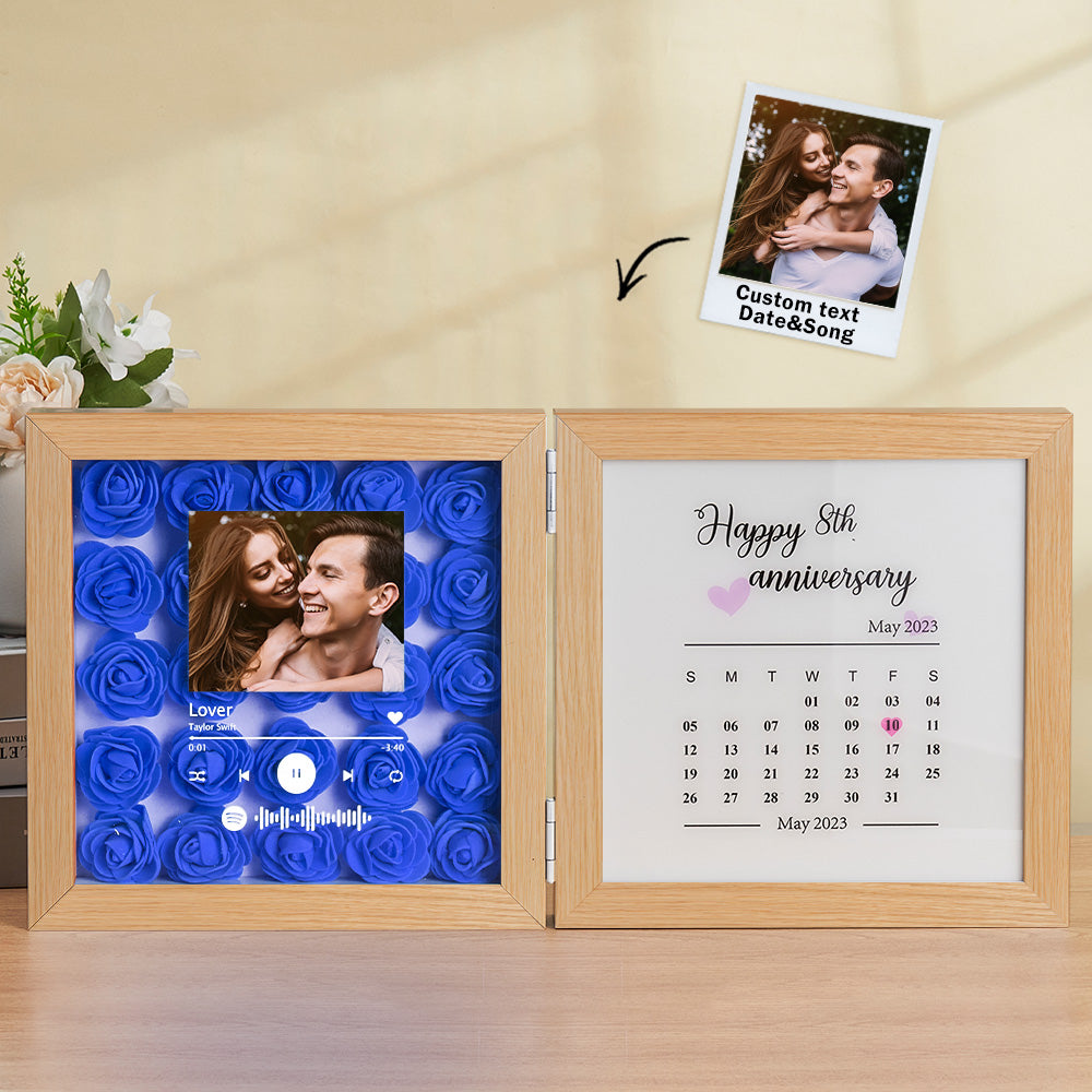 Personalized Photo Rose Flower Foldable Frame Custom Music Code Anniversary Gift for Couple