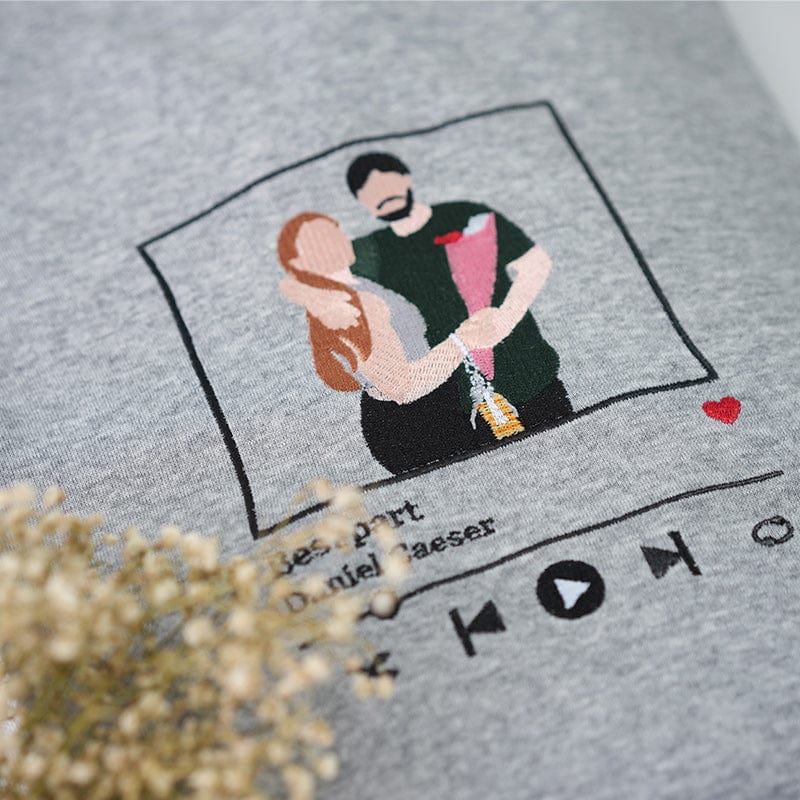 Custom Embroidered Sweatshirt Portrait Music Player Couple Family Gift