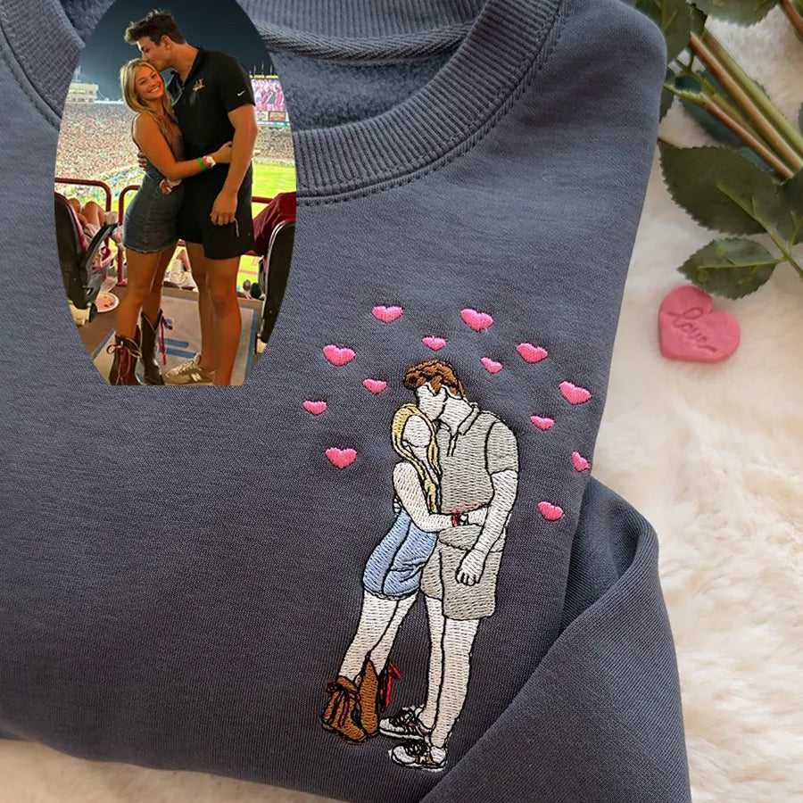 Custom Embroidered Portrait Sweatshirt from Photo • Valentine’s Day Gift