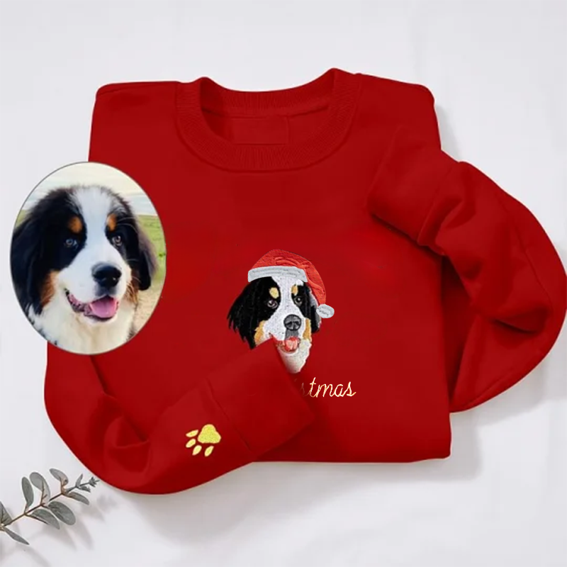 Custom Full Color/Outline Embroidered Pet Portrait Christmas Jumper Sweatshirt