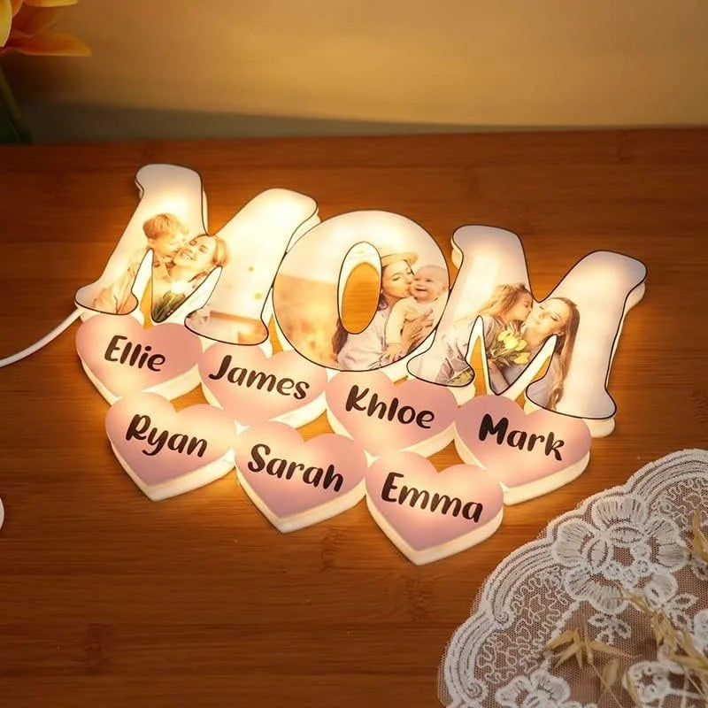 Personalized Photo Letter Night Light Acrylic Lamp Gifts for Mom Grandma Nana Wife (Customized free)